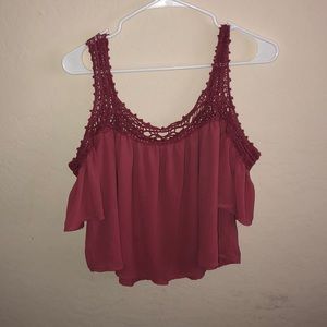 Off The Shoulder Pink Crochet Trim Top
